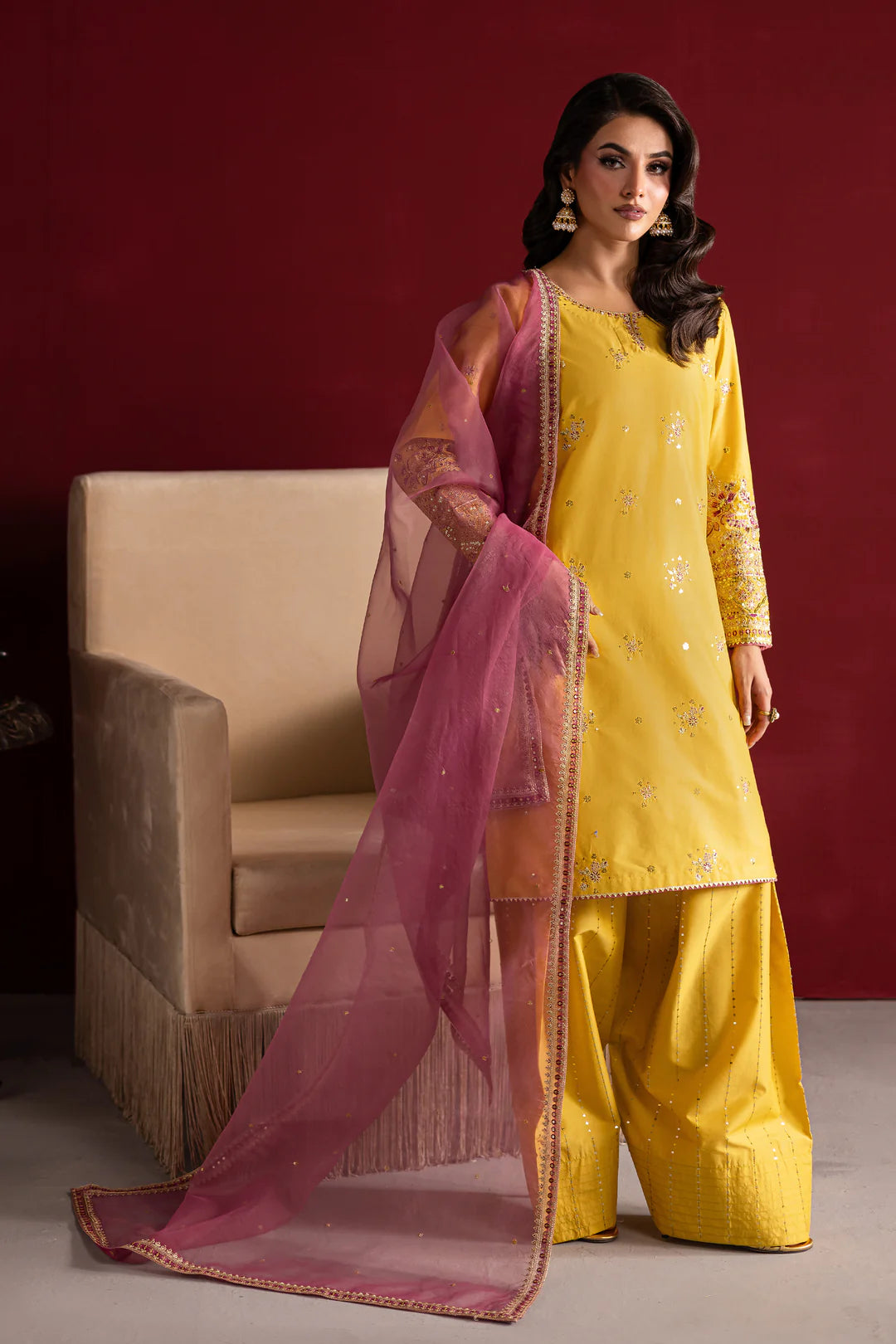 Yellow & pink 3 piece suit