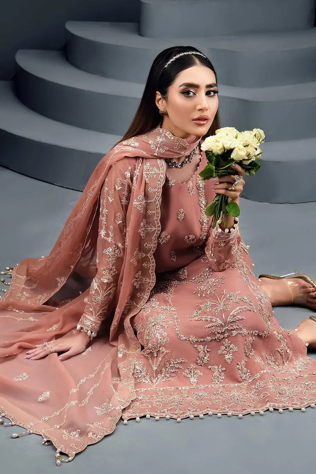 Pink chiffon suit