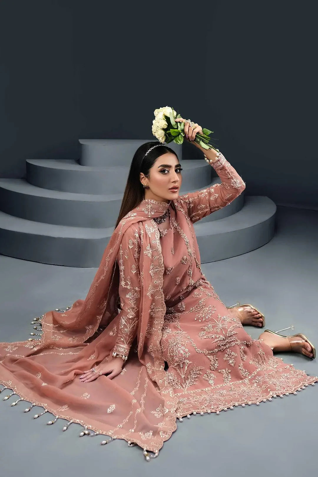 Pink chiffon suit
