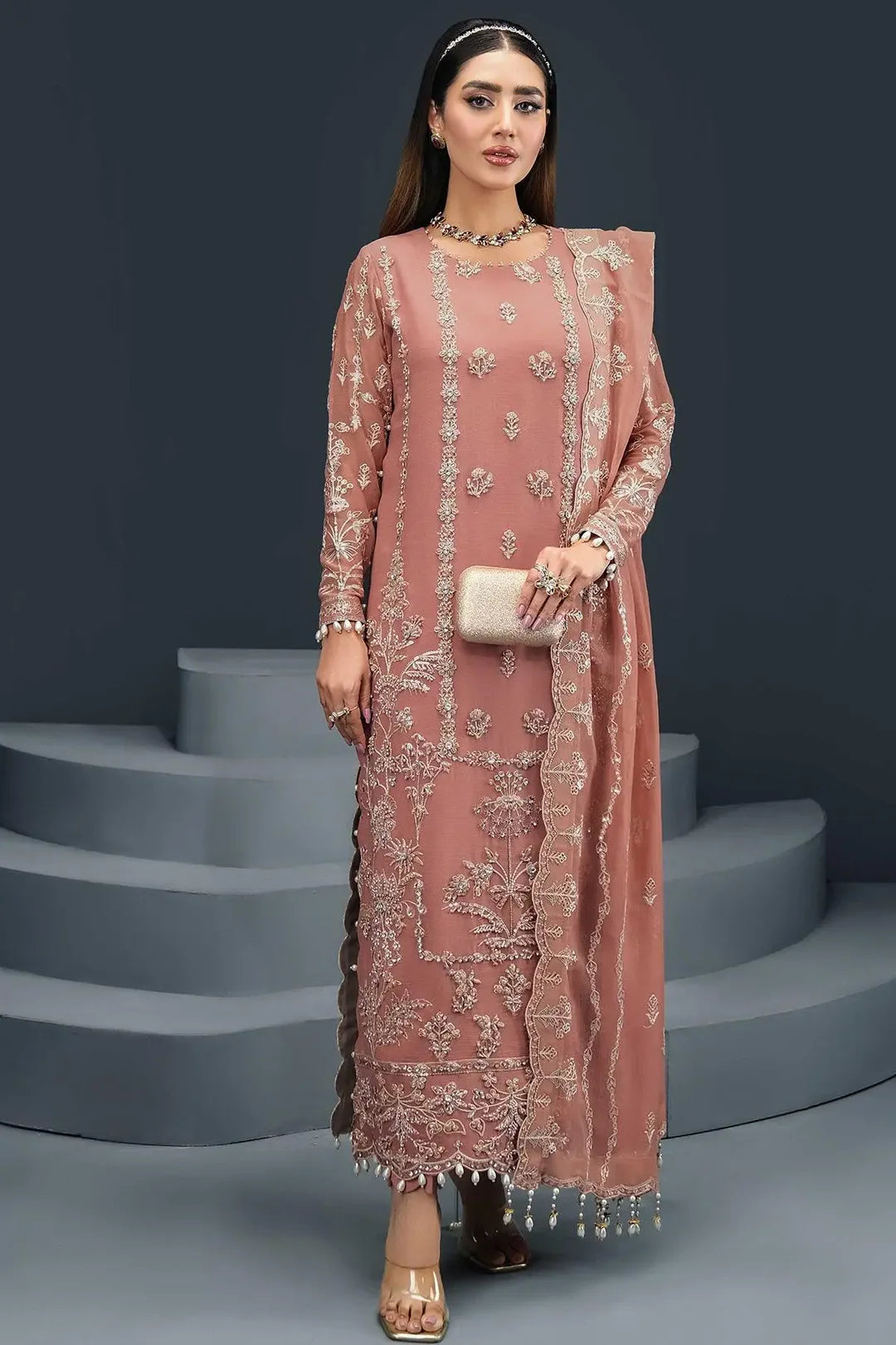 Pink chiffon suit