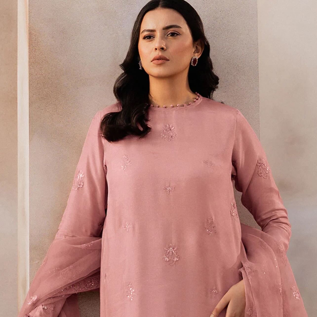 3 piece raw silk suit pink