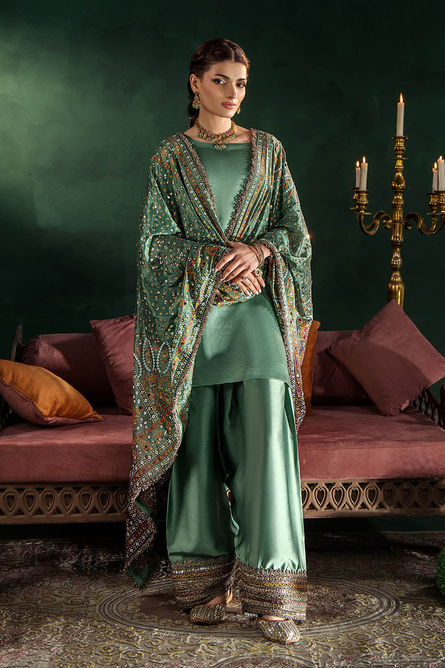 Silk suit with chunri Dupatta