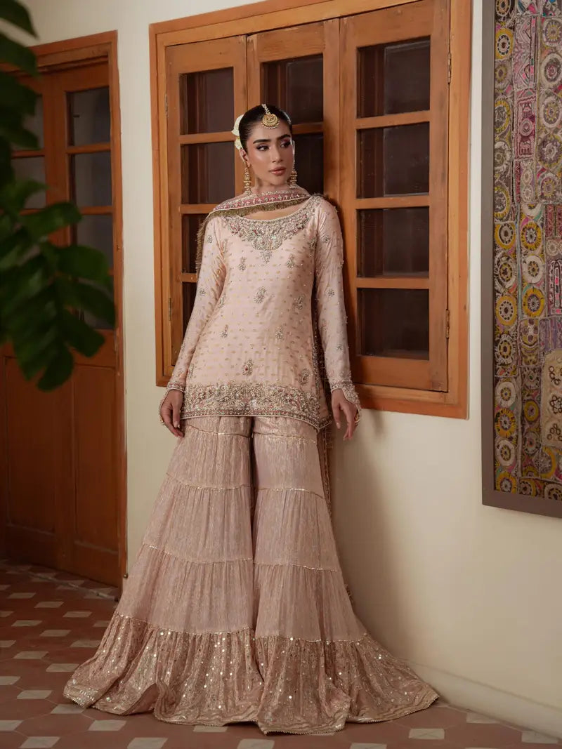 Light pink sharara set Designer