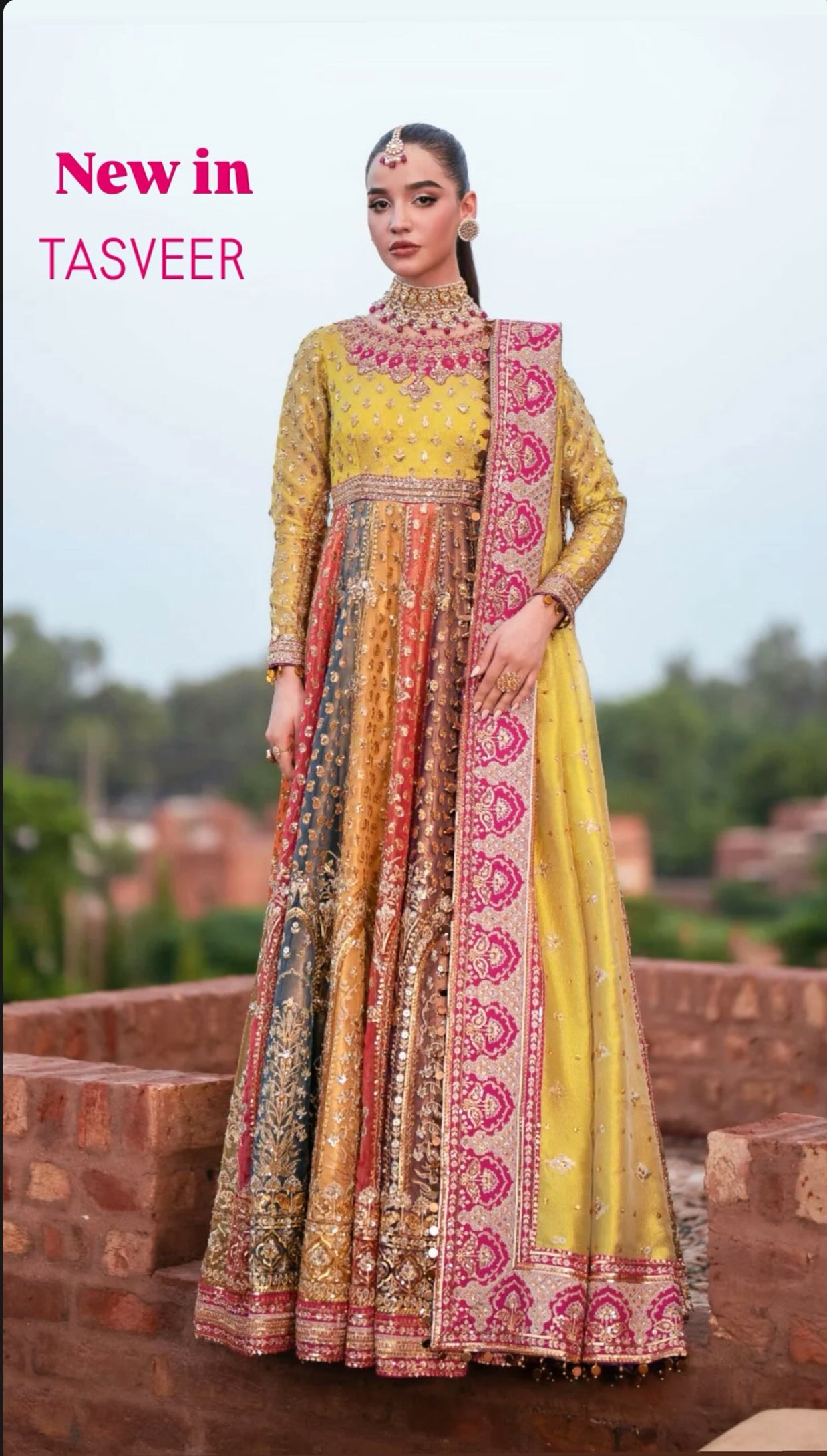 Bridal Multi colour frock with dupatta