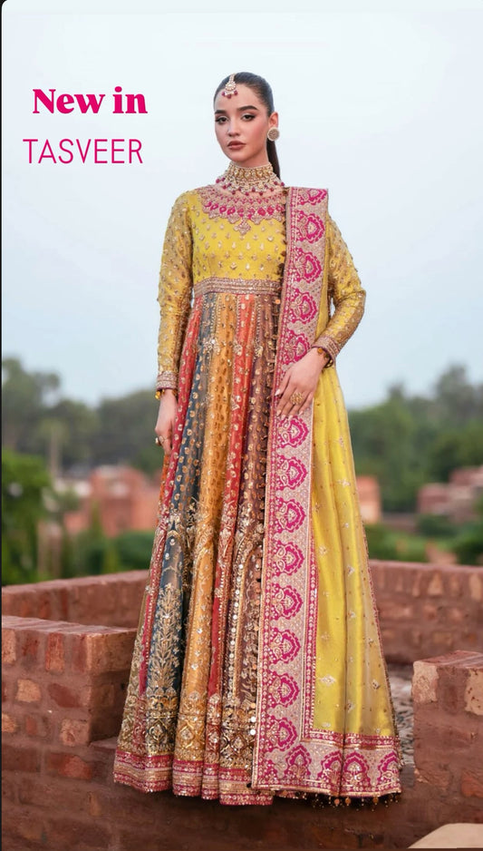 Bridal Multi colour frock with dupatta