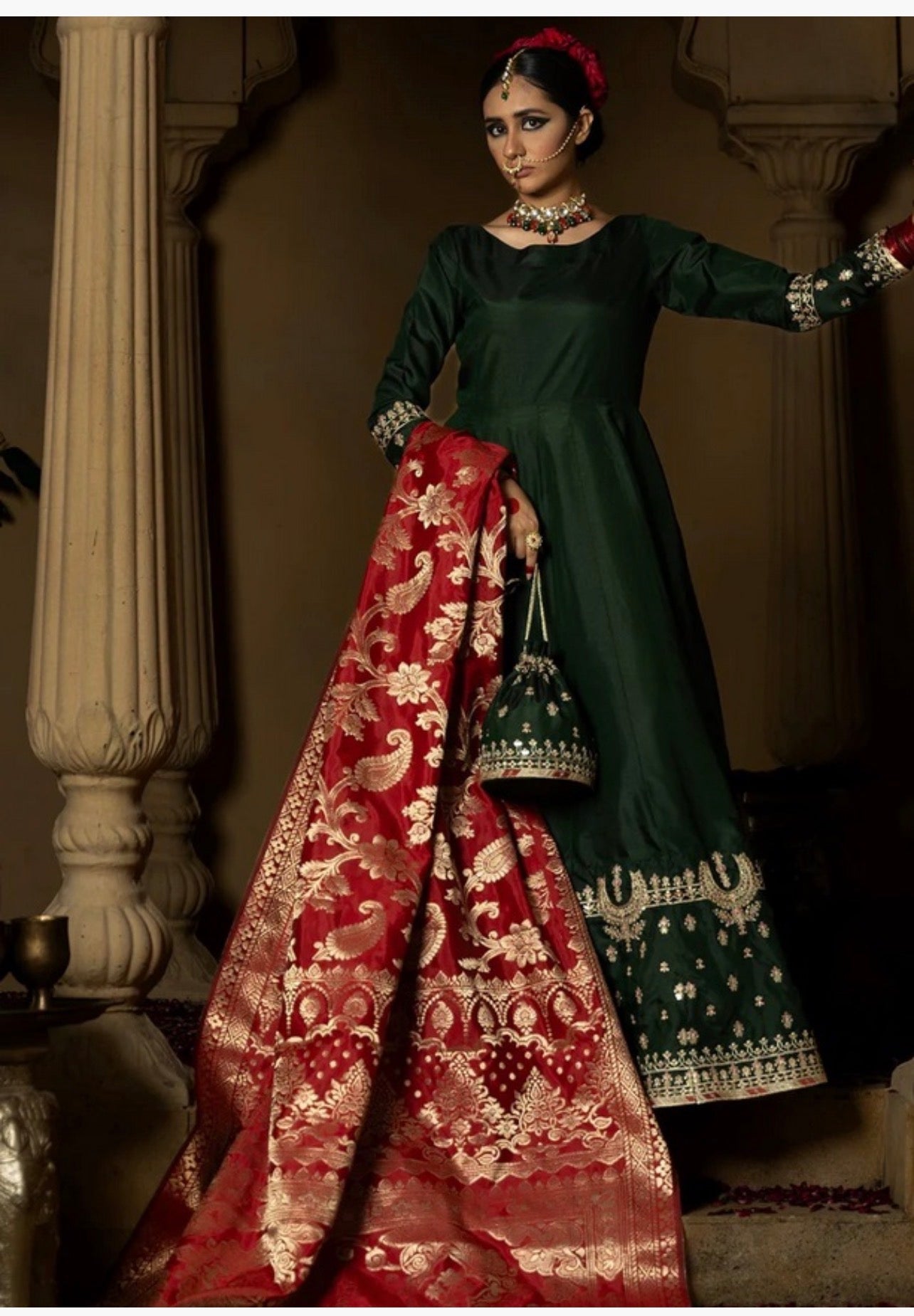 Anarkali frock Bottle Green