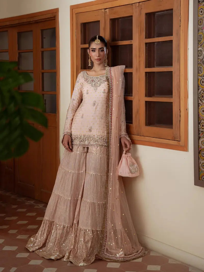 Light pink sharara set Designer