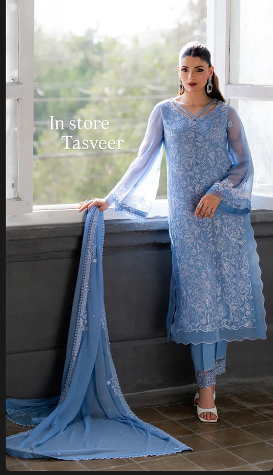 Chiffon sky blue suit