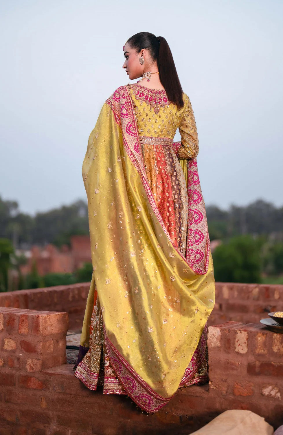 Bridal Multi colour frock with dupatta