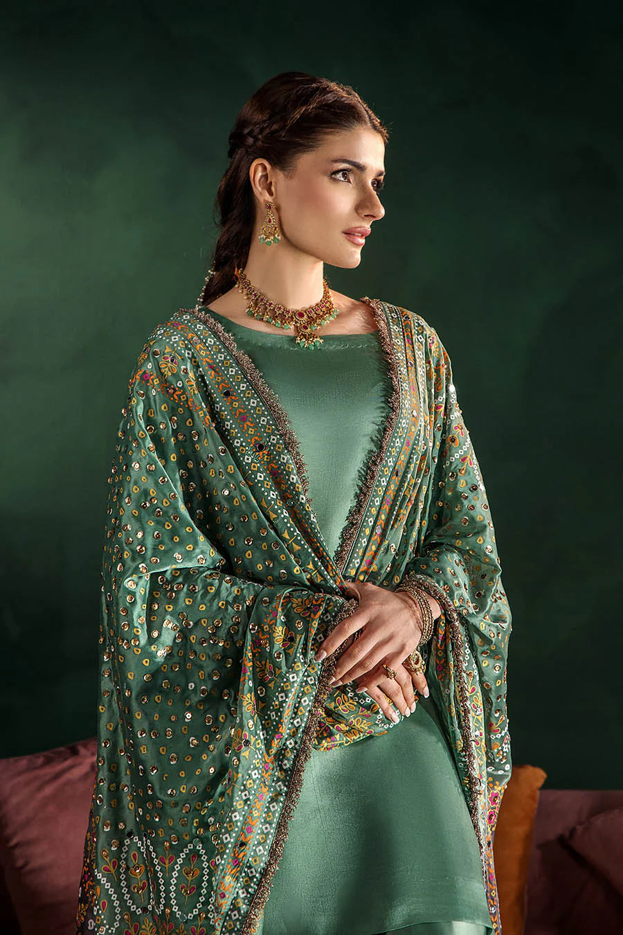Silk suit with chunri Dupatta