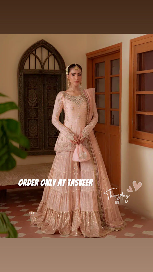 Light pink sharara set Designer