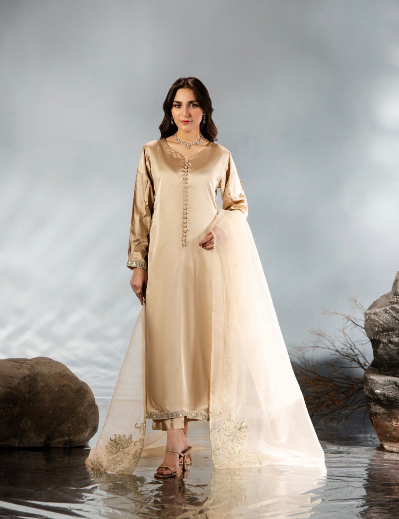 Silk suit with organza dupatta