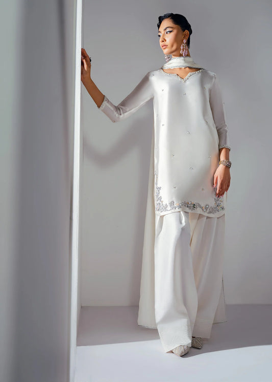 White pure silk designer suit