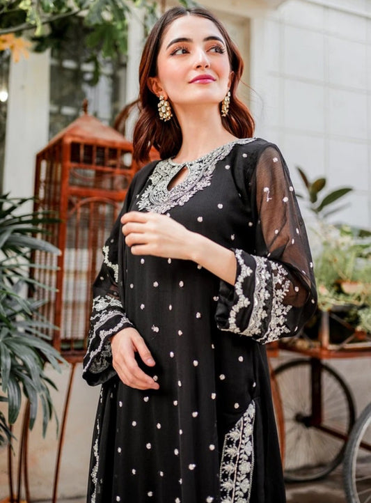 Black with white Embroidery